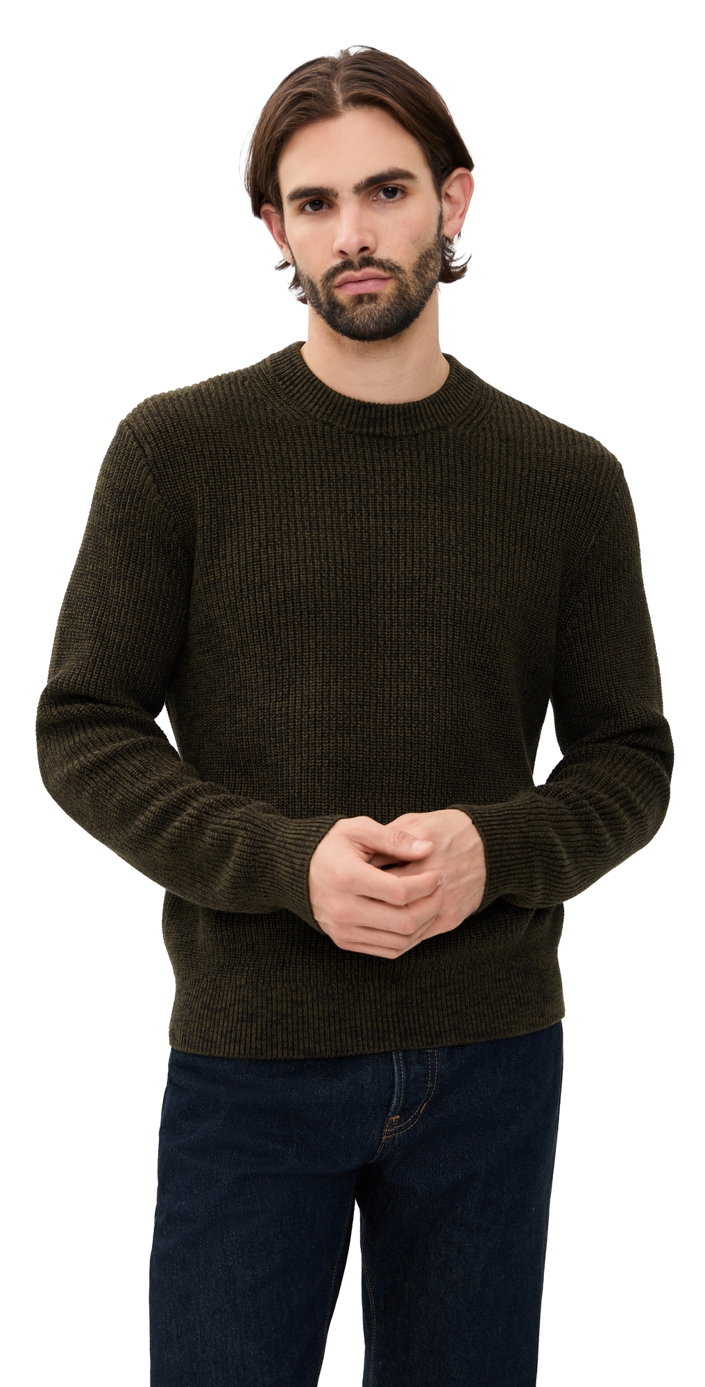 Madewell Marled Cotton Shaker Stitch Crewneck Sweater Dark Mocha In Brown