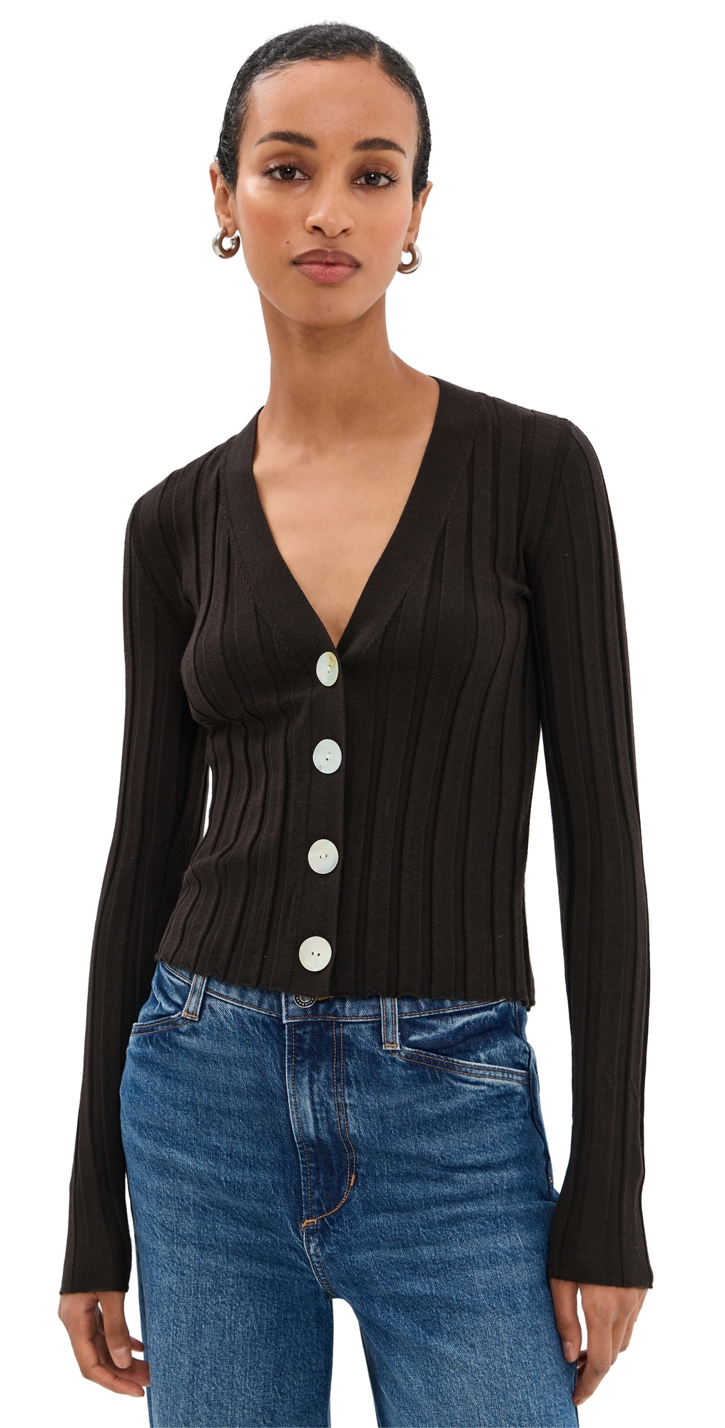 Madewell Ribbed V Neck Cardigan Molasses In Burgundy