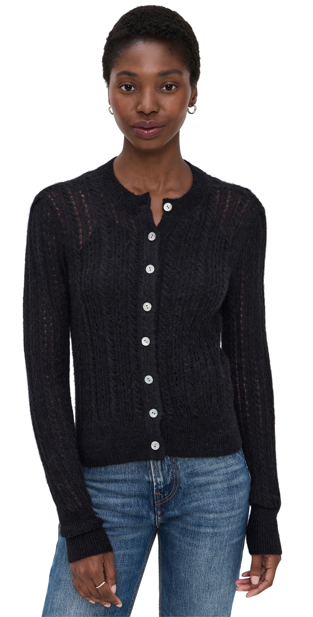 Madewell Pointelle-stitch Cardigan In Alpaca Blend Navy In Blue
