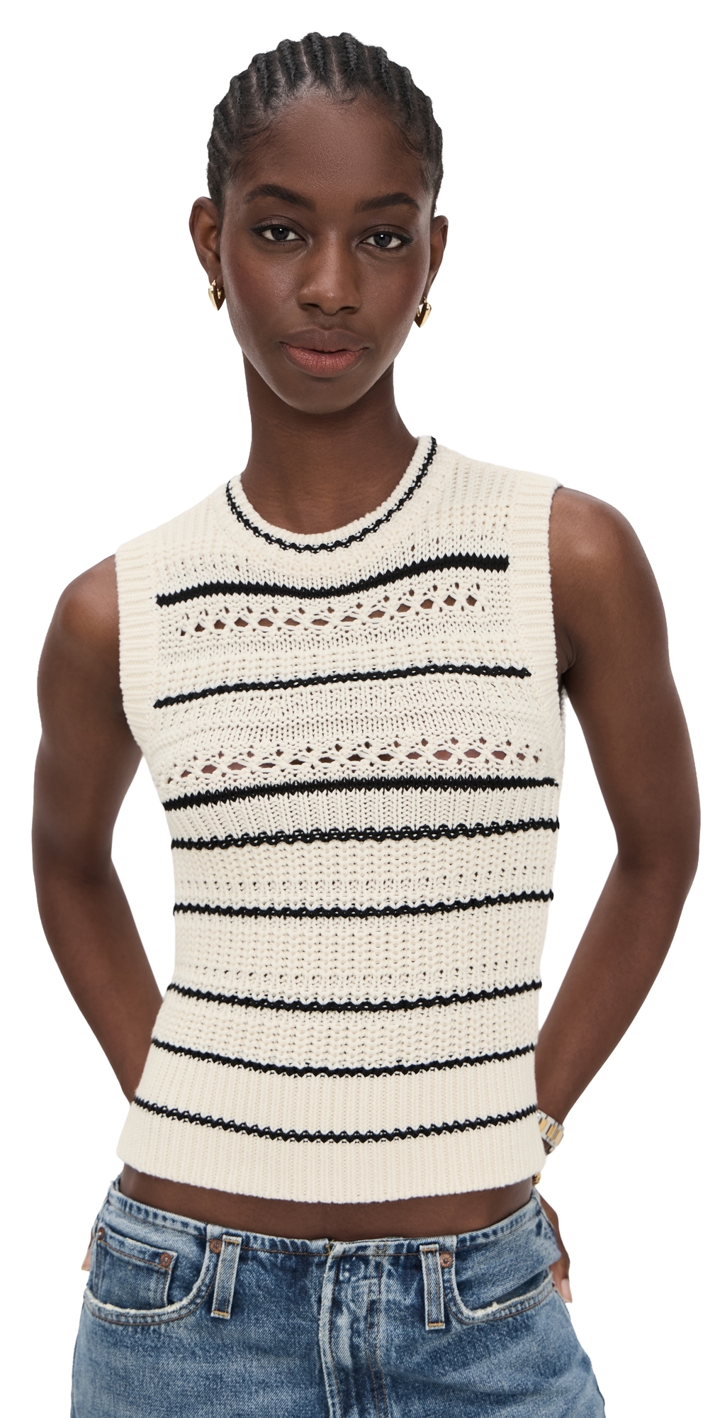 Madewell Striped Sweater Vest In 100% Cotton Jet Black Stripe In Multi