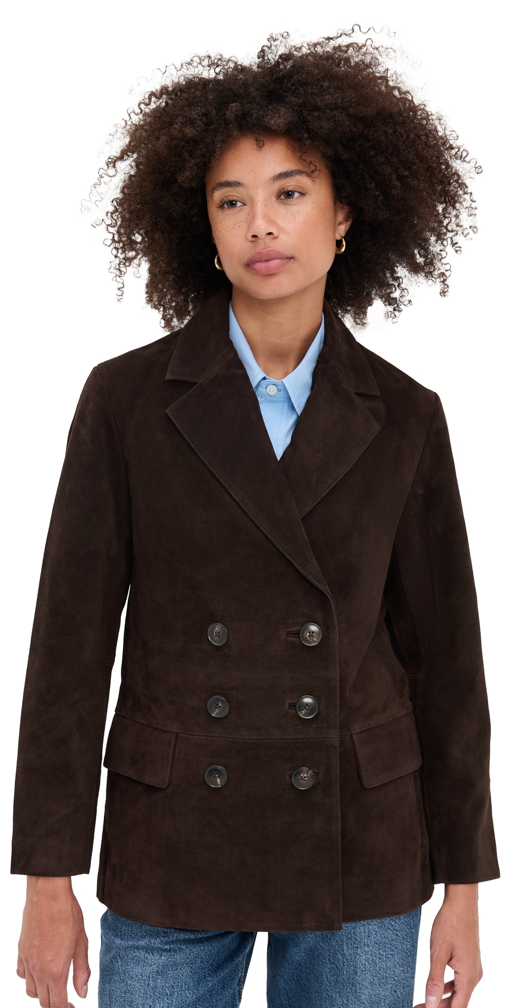 Madewell Double-breasted Blazer In Suede Dark Carob In Brown