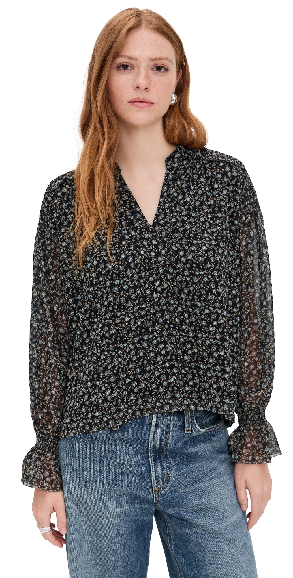Madewell Semi-sheer Split-neck Top In Black