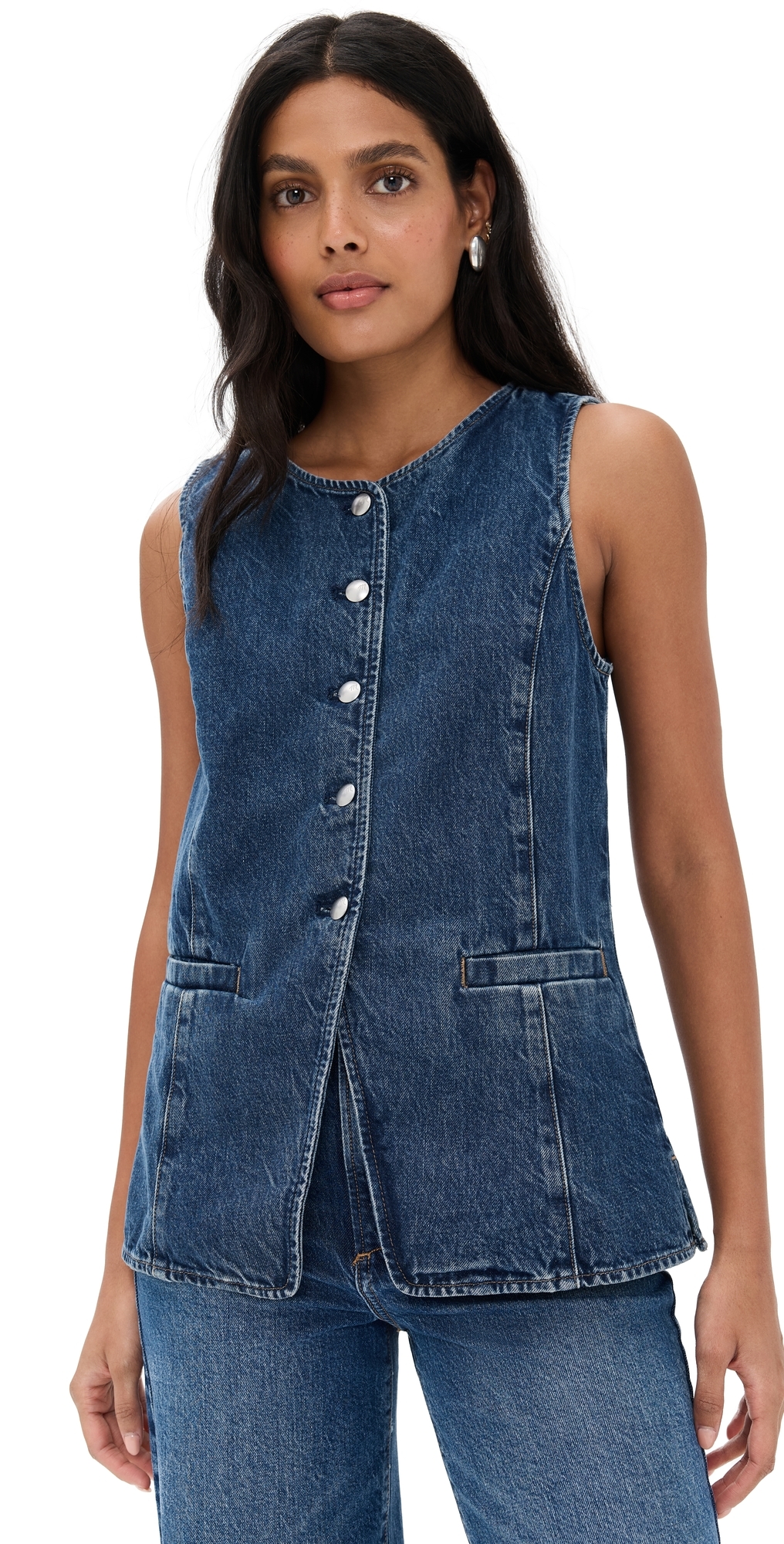 Madewell Denim Crewneck Cutaway Vest In Greendale Wash Greendale Wash In Blue
