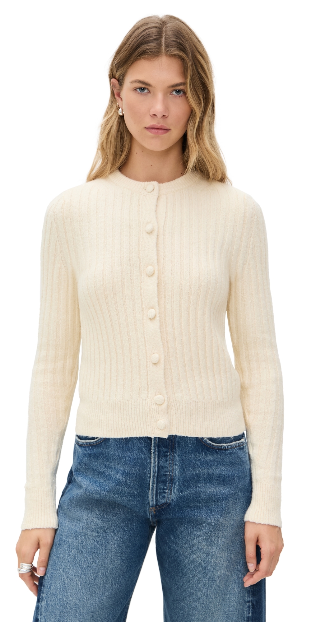 Madewell Ribbed Button Front Cardigan Antique Cream In White