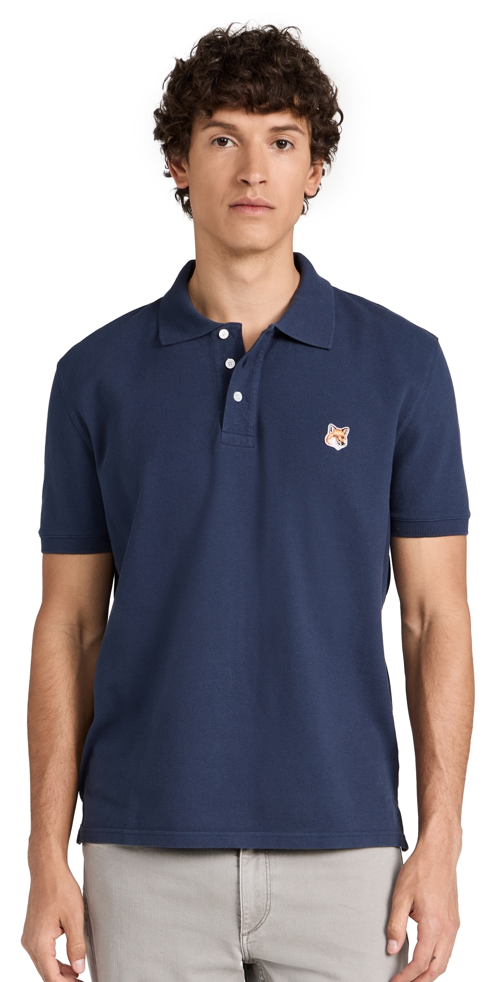 Shop Maison Kitsuné Fox Head Patch Regular Polo Ink Blue