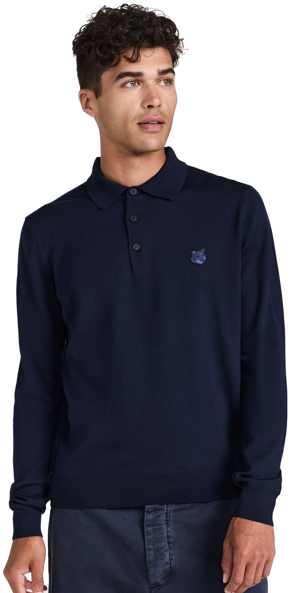Maison Kitsuné Polo In Lana Merino In Ink Blue