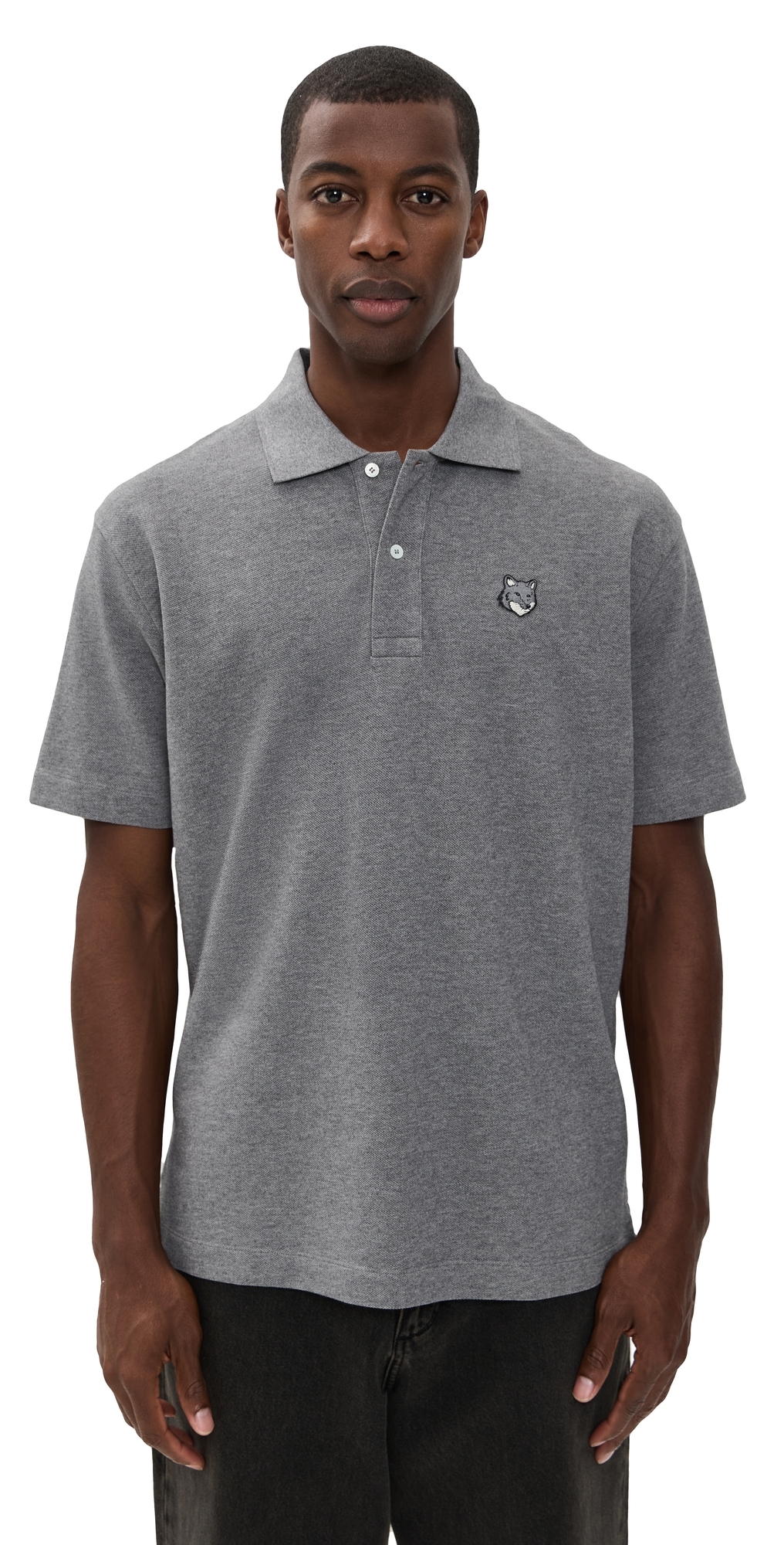 Maison Kitsuné Grey Fox Head Patch Comfort Polo Medium Grey Melange In Gray