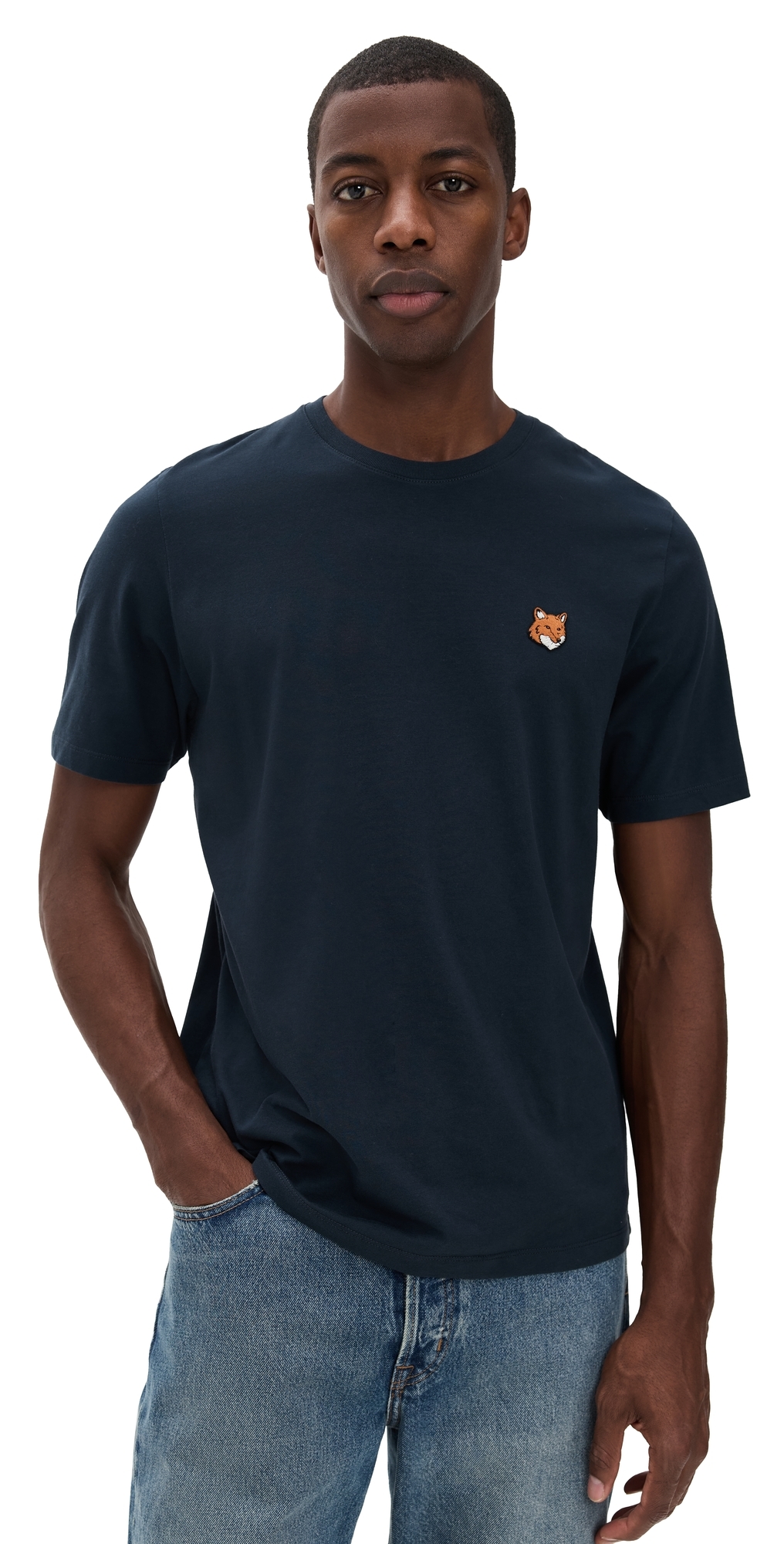 Maison Kitsuné T-shirt With Pocket And Baby Fox Patch In Blue
