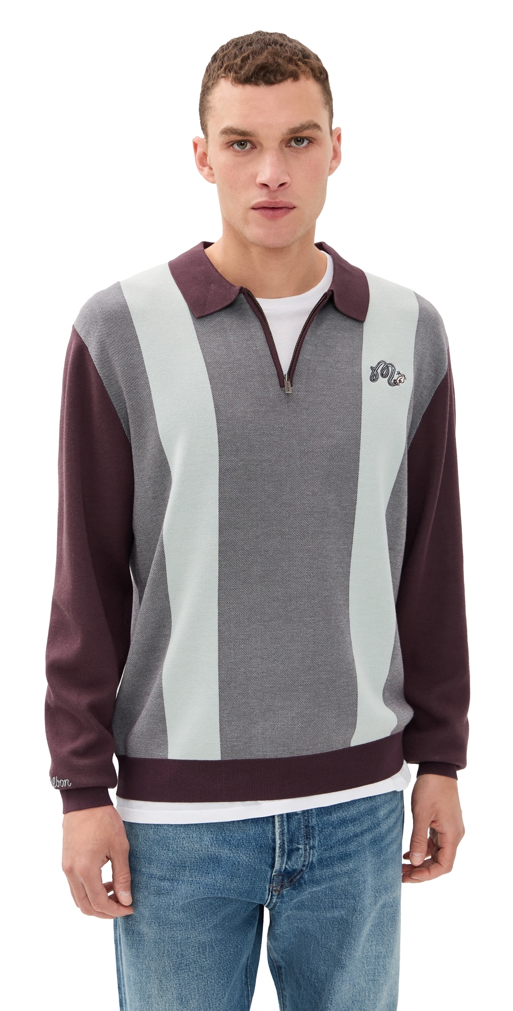Malbon Golf Hawk & Dove Polo Sweater Light Blue In Multi