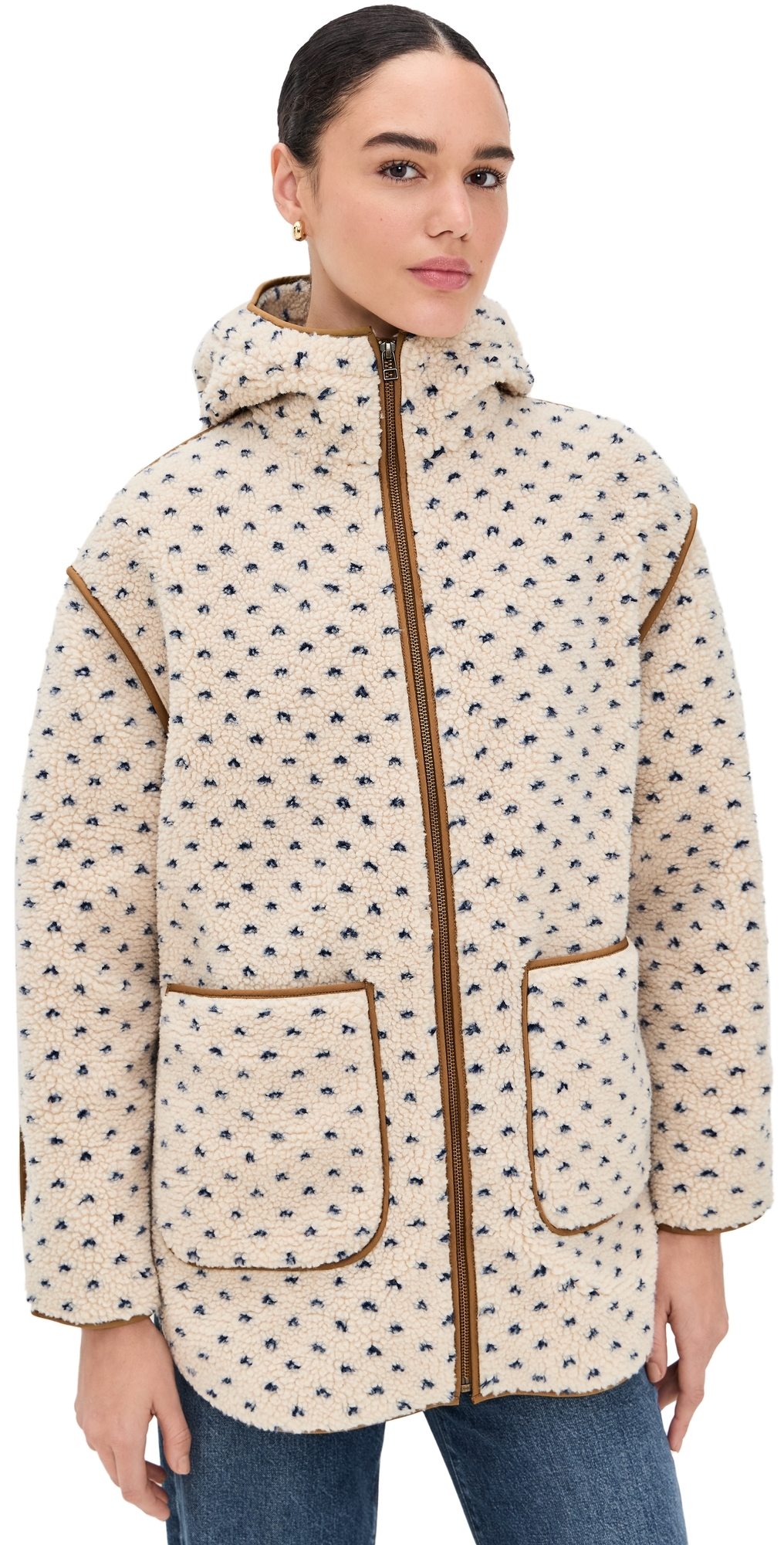Marea Birdseye Hooded Fleece Jacket Ivory/blue In Multi