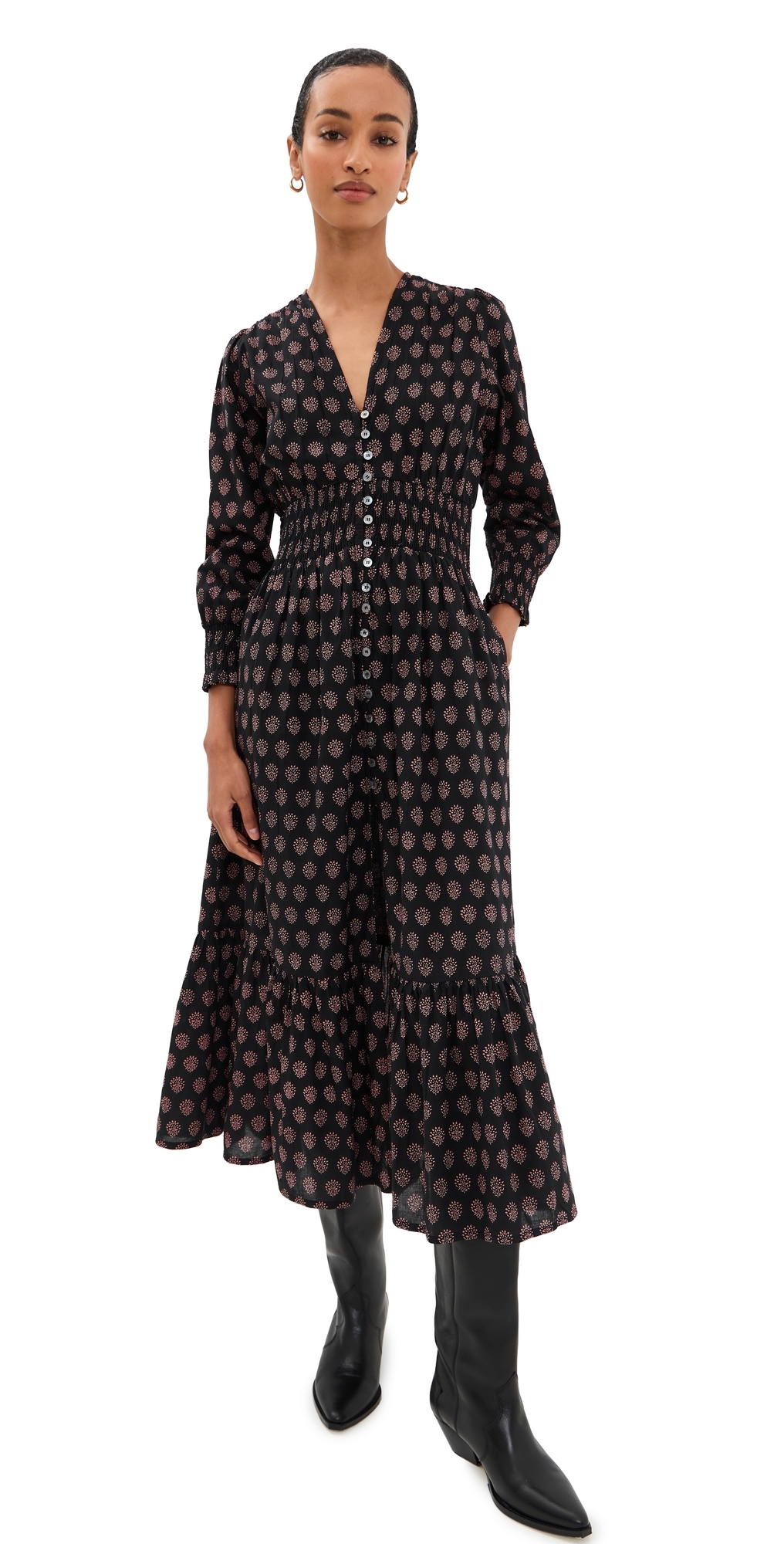 Marea Francesca Dress Black Meadow In Multi
