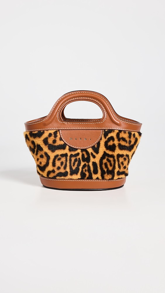 @735です。　　MARNI　TROPICALIA MICRO Tropicalia Micro Bag in brown leather and raffia-effect
