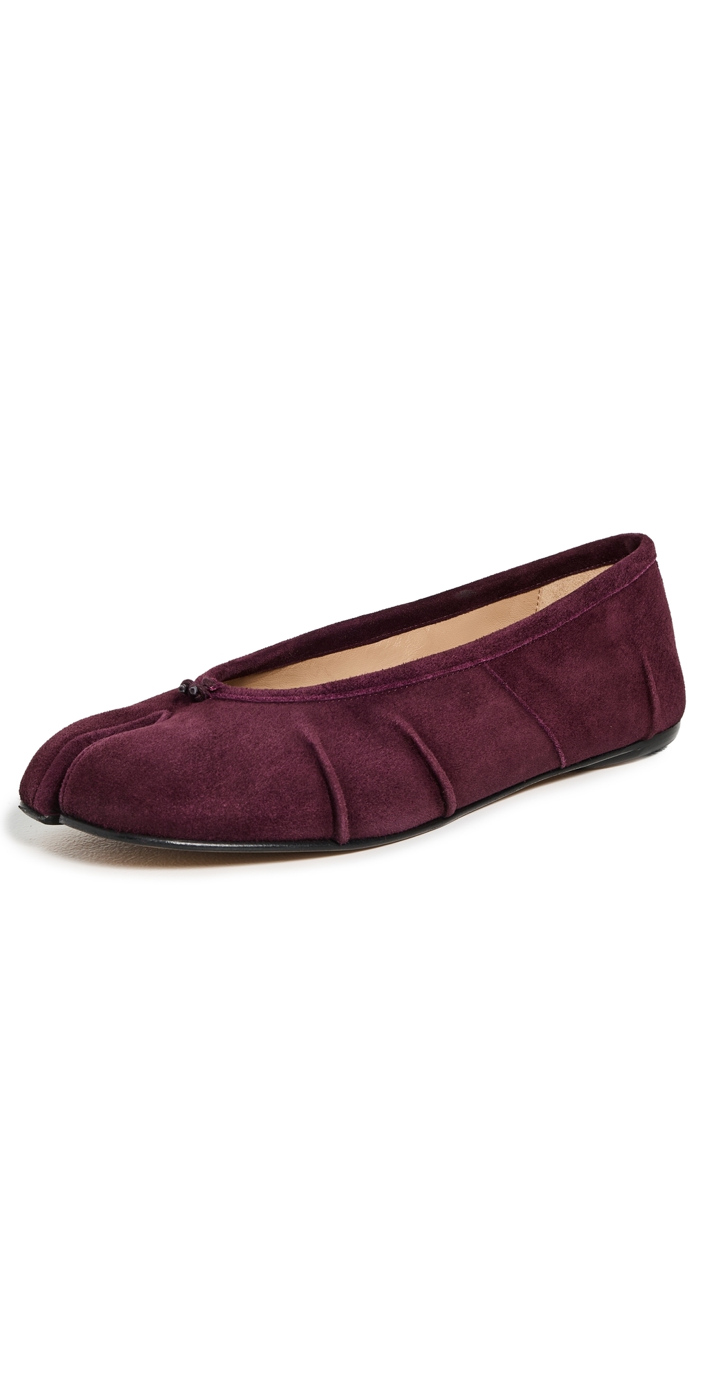 Maison Margiela Split Toe Suede Ballerina Shoes With Bow In Brown