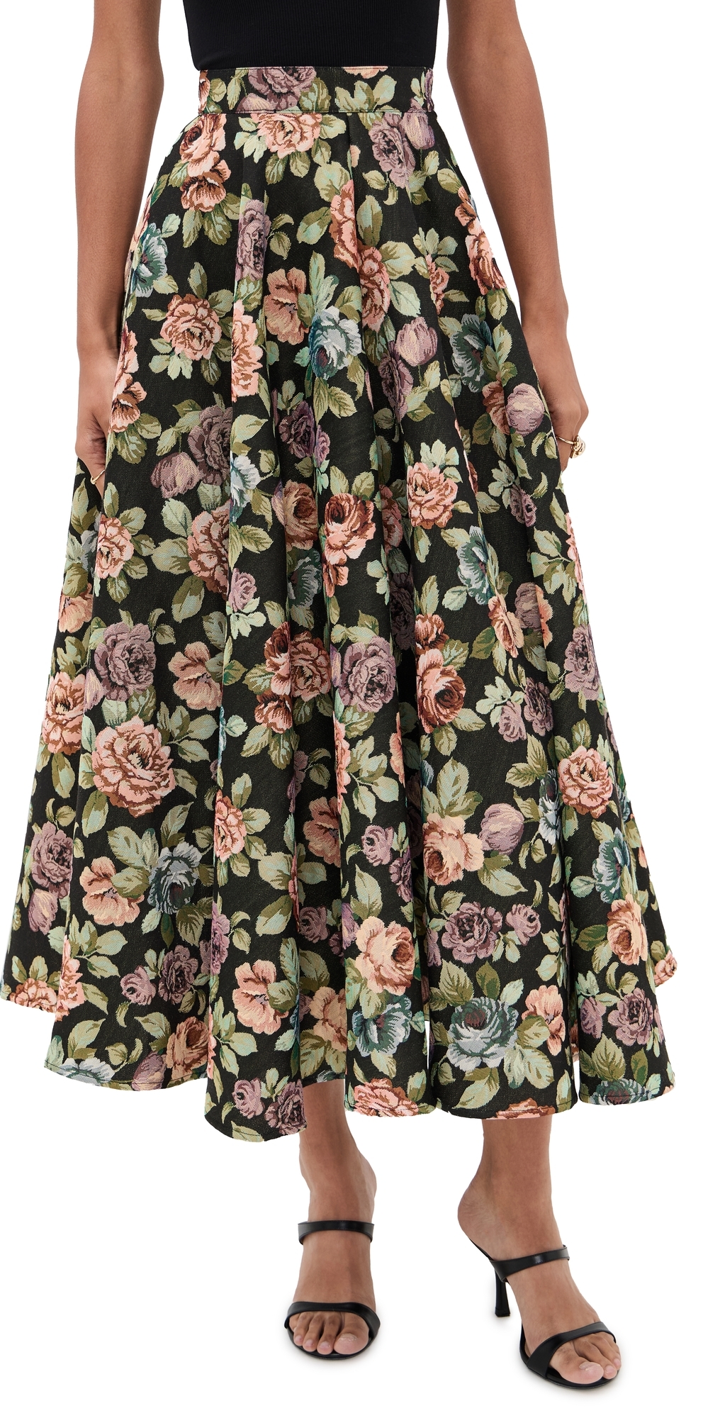 Marques' Almeida Brocade Pleated Full Midi Skirt Black In Multi