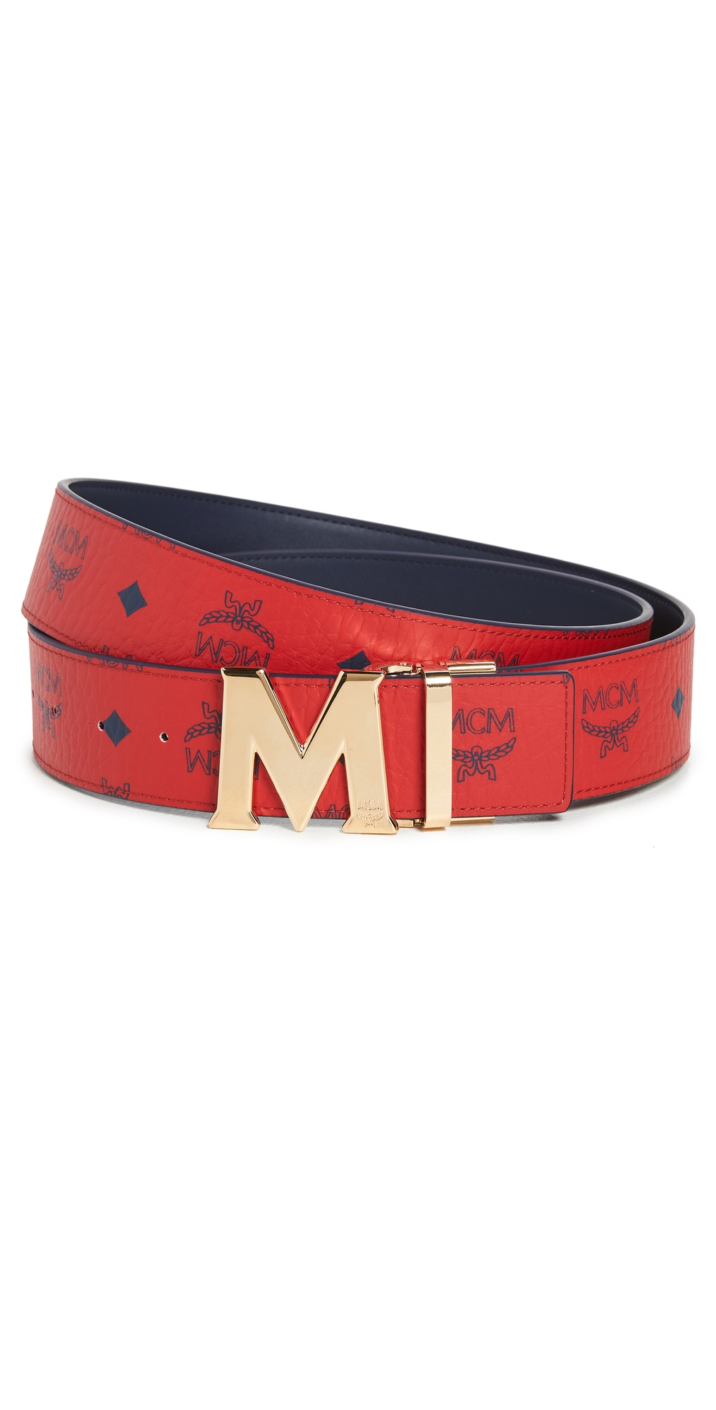 MCM Reversible Flat M Buckle Belt Red One Size