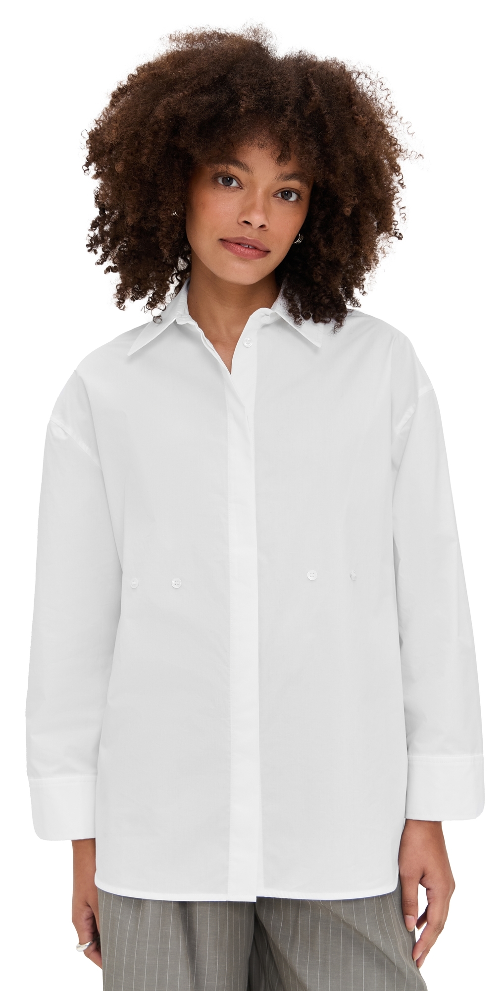 Meimeij Long Sleeve Cotton Poplin Shirt With Buttons White In White