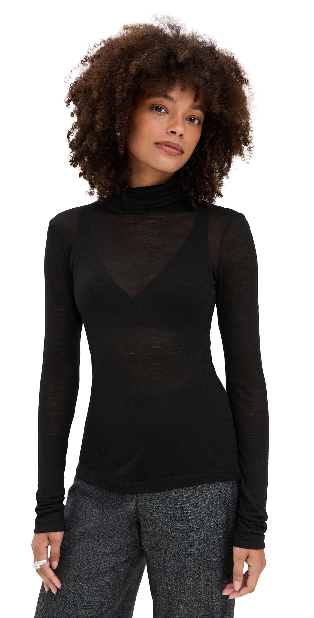 Meimeij Long Sleeve Fitted Jersey Lana Turtleneck Black In Black