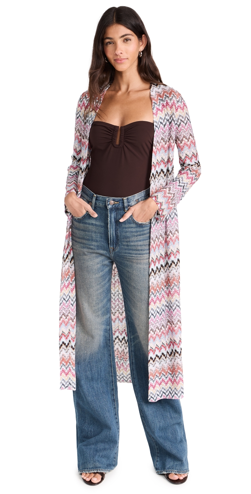 Missoni Zig Zag Metallic Knit Cardigan In Pink & White Tones Multicolor