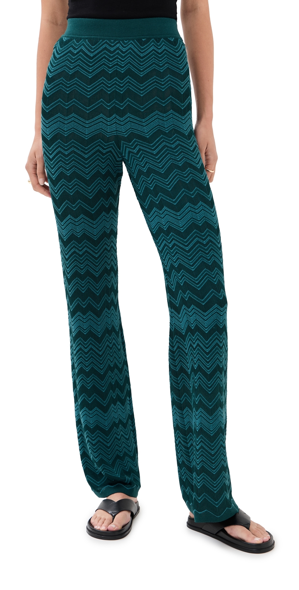 Missoni Straight Long Pants In Chevron Pattern In Green
