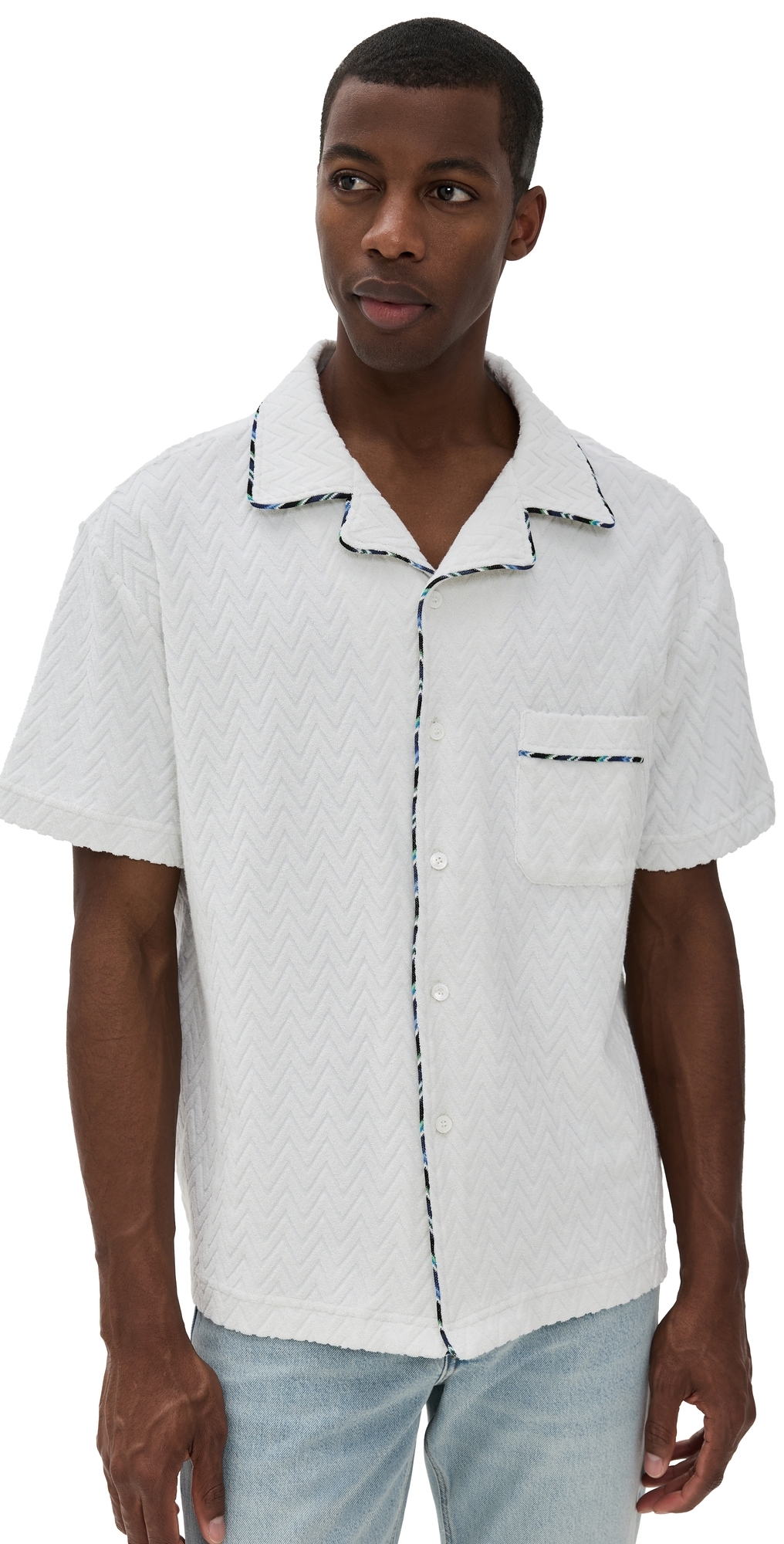 Missoni Bowlingshirt Aus Zick-zack-baumwollfrottee Mit Kontrastierenden Profilen