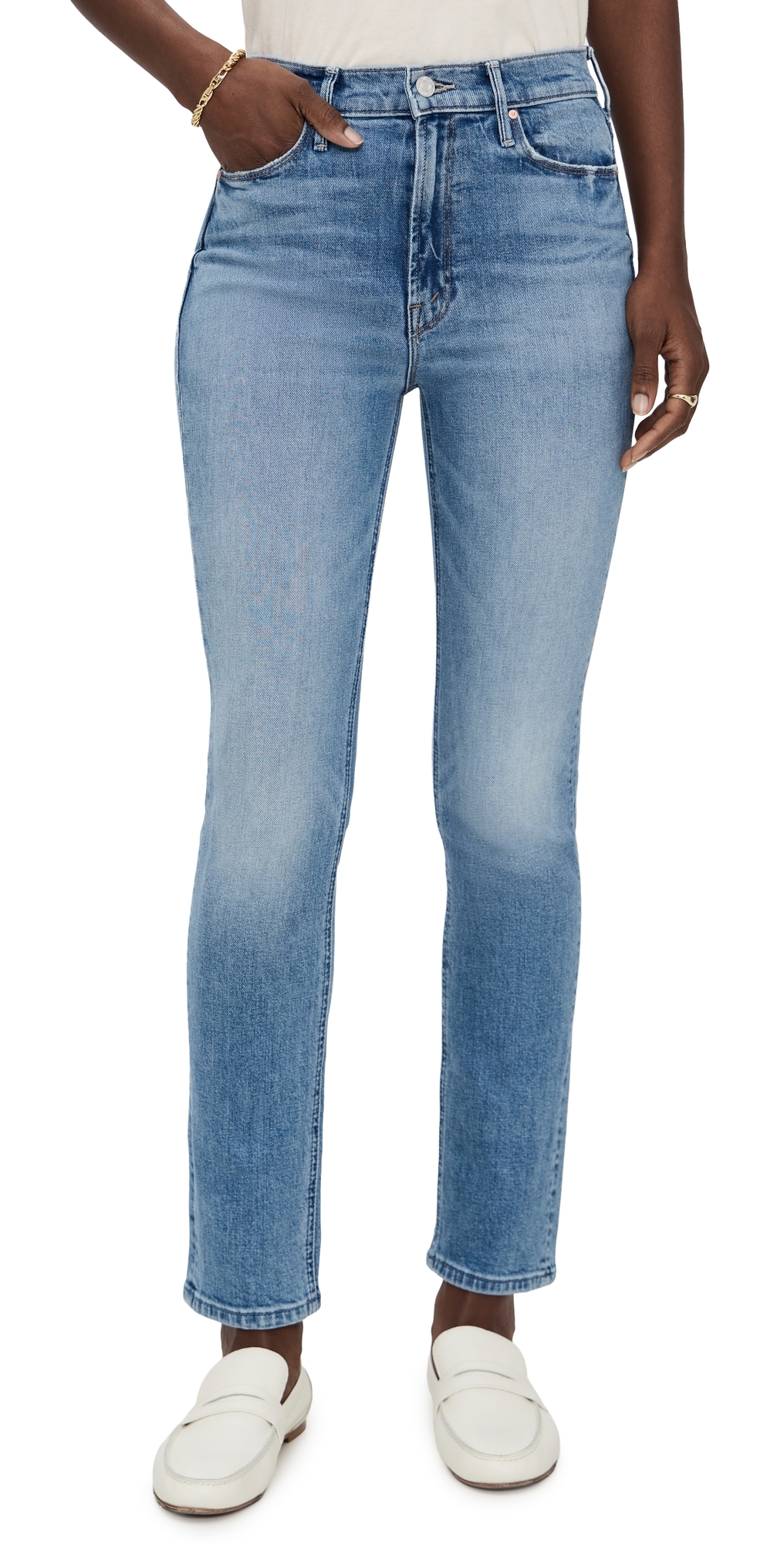 Mother The Dazzler Flood Frayed High-rise Slim-leg Jeans In Blue