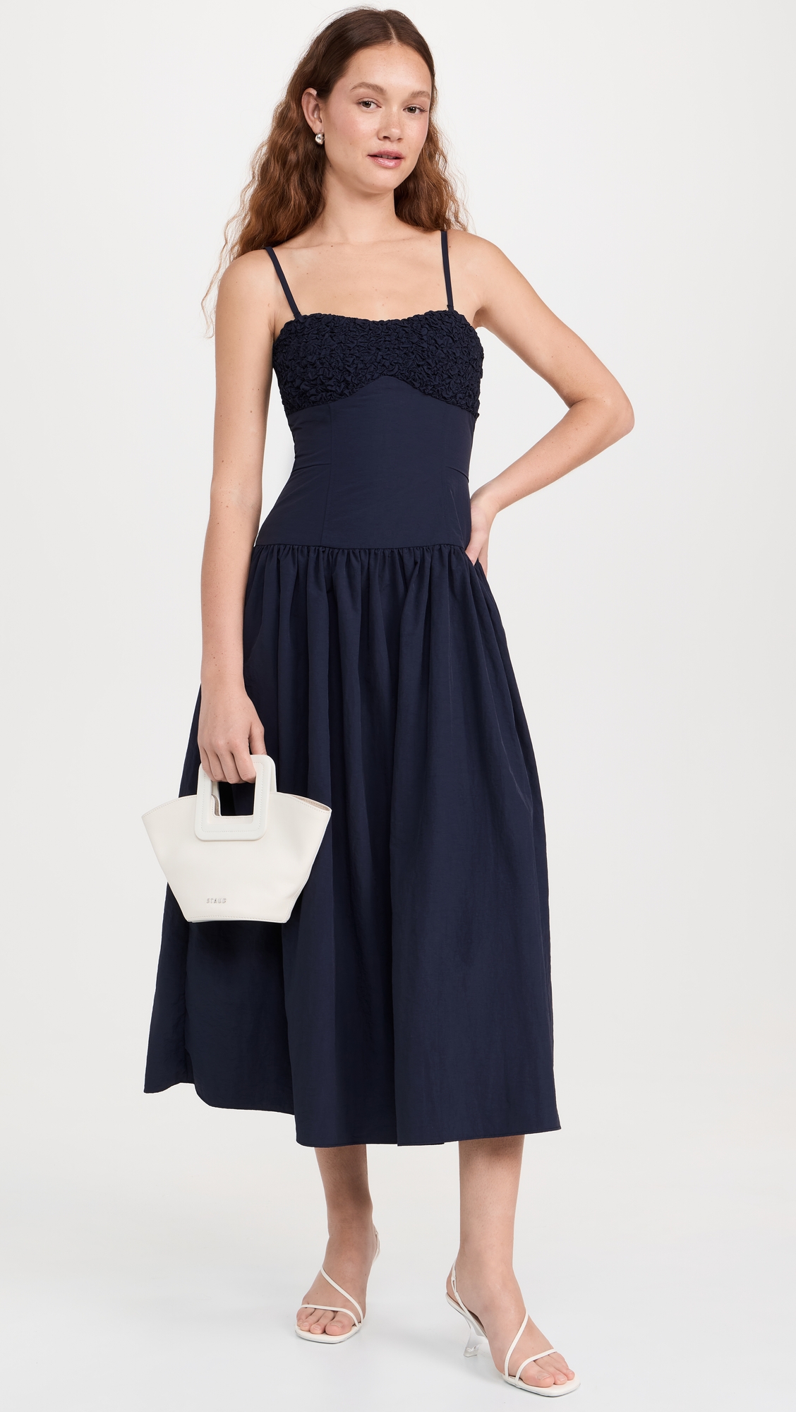 Moon River Sleeveless Shirred Midi Dress thumbnail