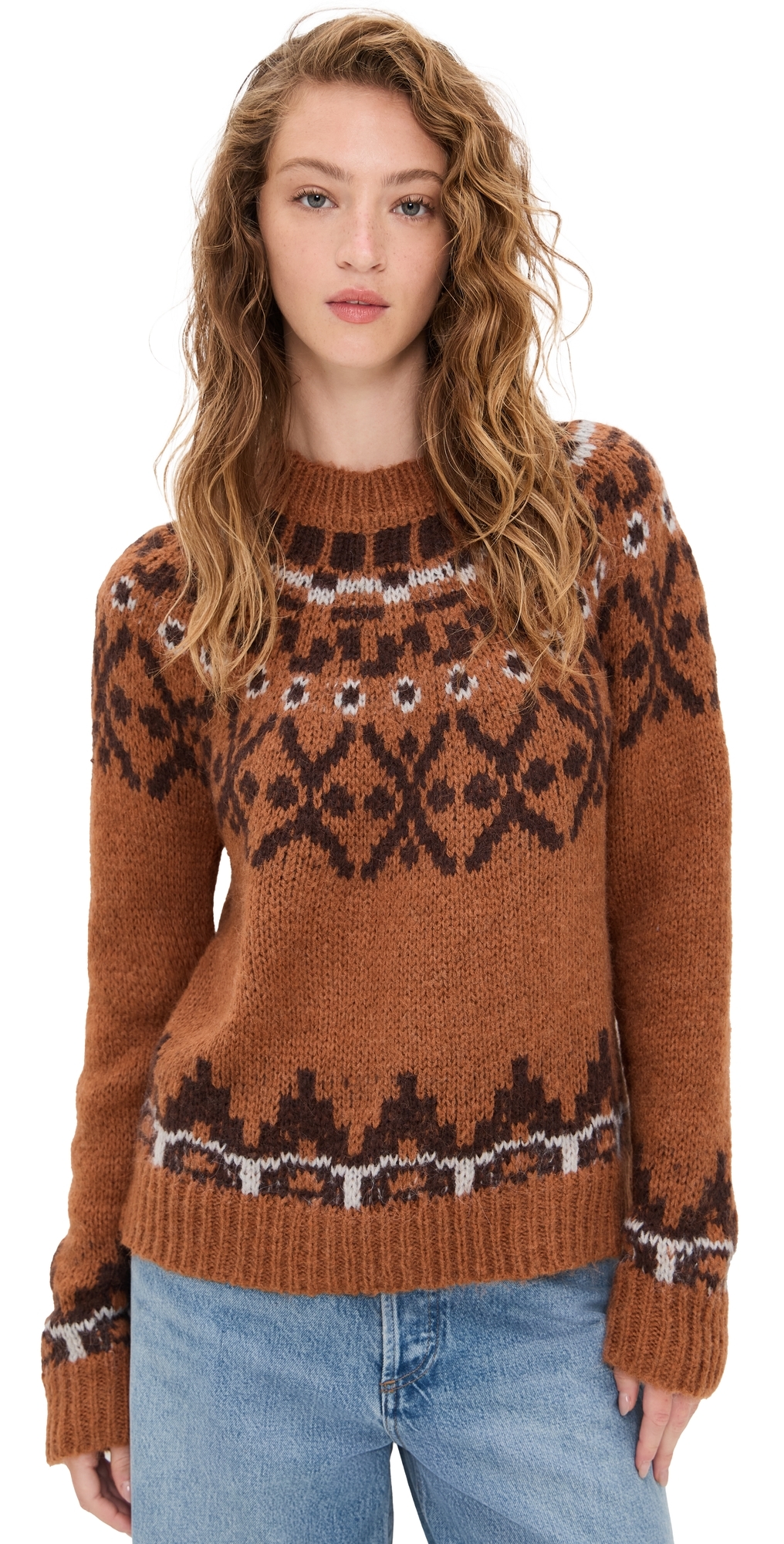 Moon River Isle Hairy Pullover Sweater Brown Multi In Brown