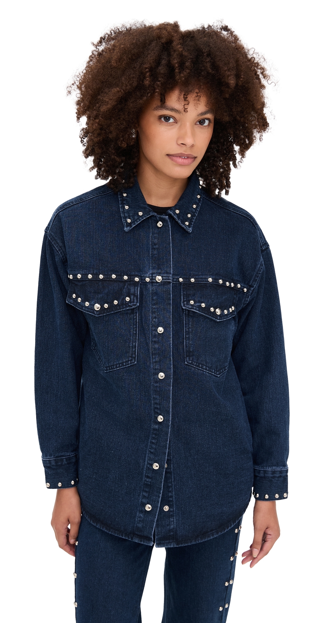 Moon River Button Up Stud Detail Denim Jacket Indigo In Purple