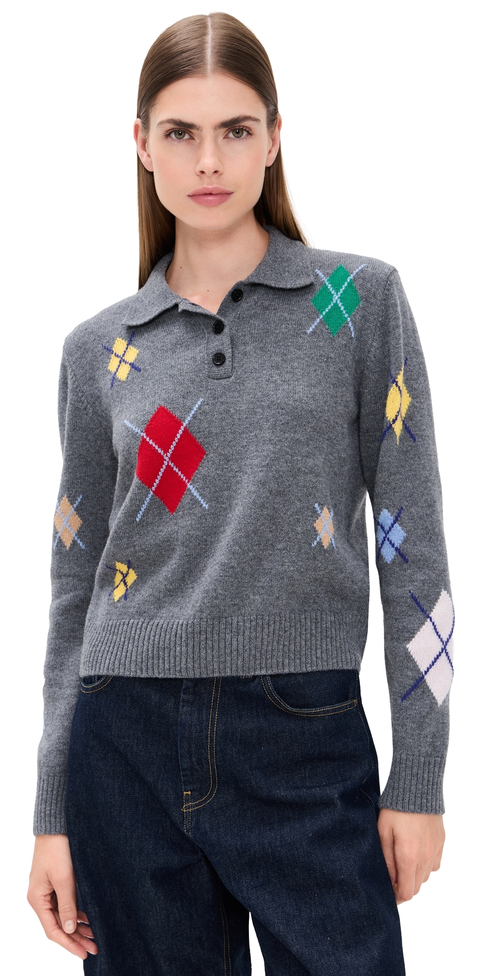 Msgm Argyle Sweater Grey In Gray