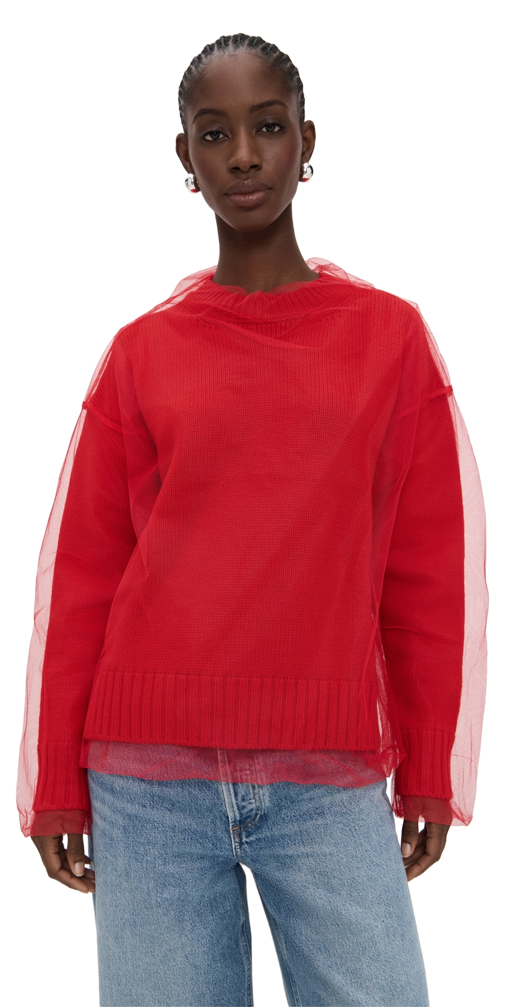 Msgm Overlay Crewneck Pullover Red In Red
