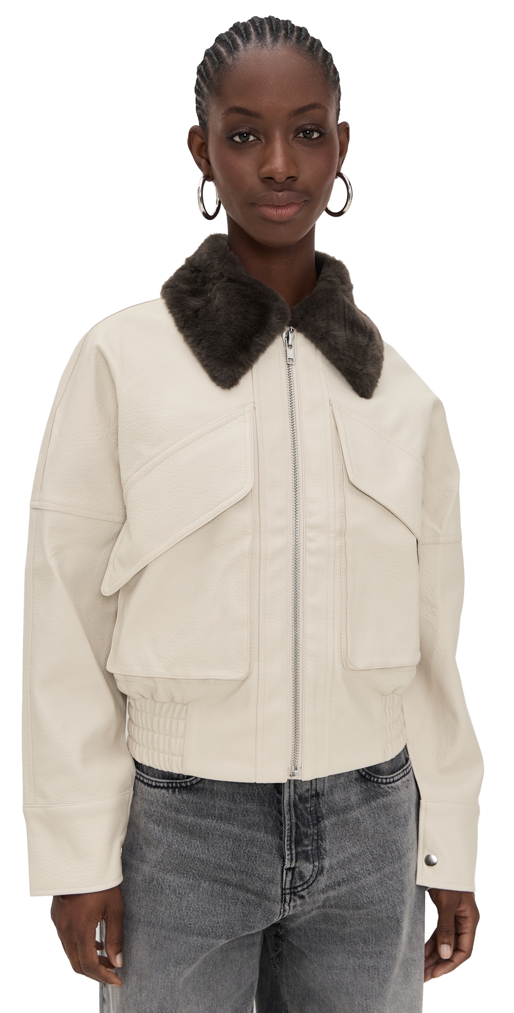 Madison The Label X Revolve Chappell Jacket With Faux Fur Collar In Neutral