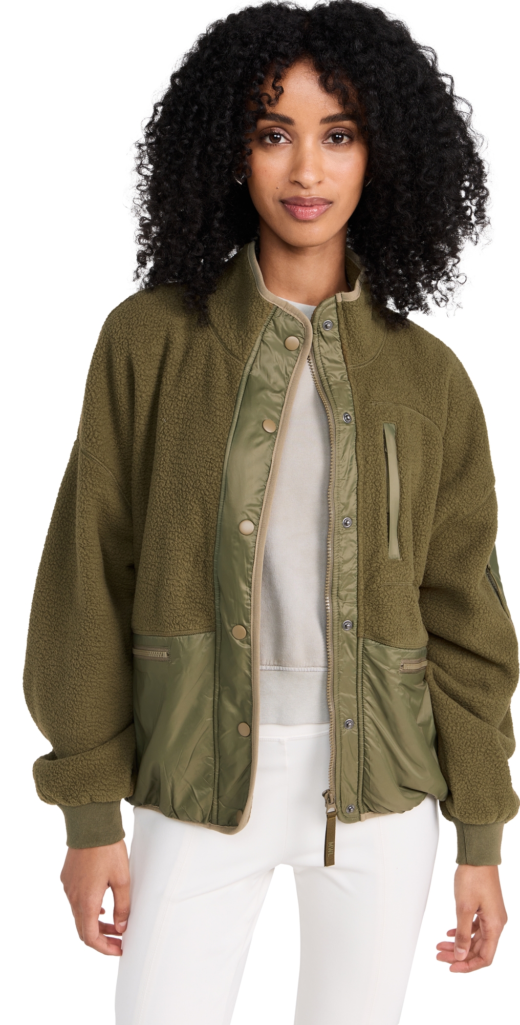 Mwl By Madewell Drapey Sherpa Buick Jacket In Color Block Kale