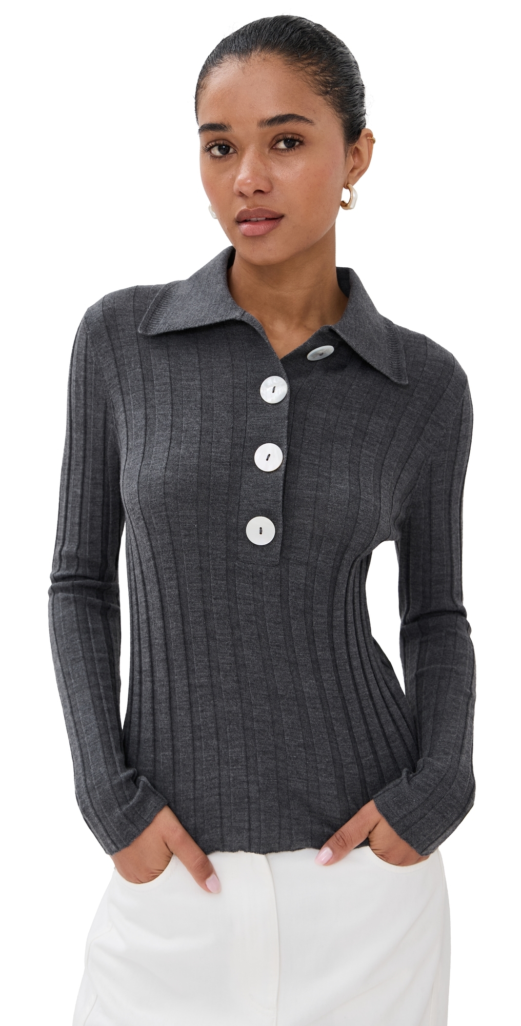 Nackiyé Womens Anthracite Sugarman Ribbed Virgin-wool Polo Jumper In Gray