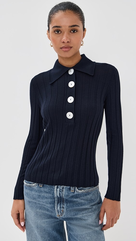 Nackiye Sugarman Knit Long Sleeve Polo | Shopbop