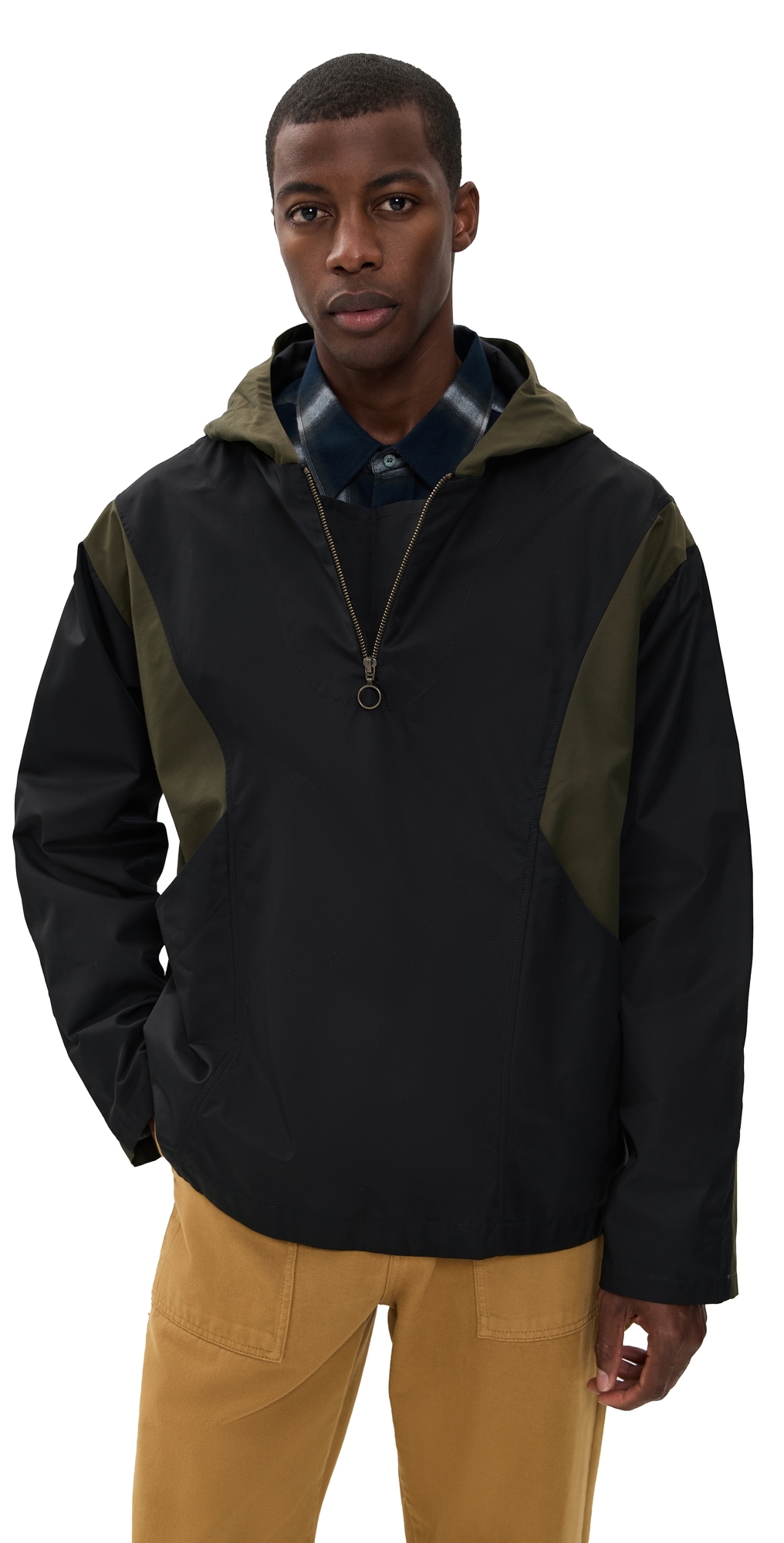 Nicholas Daley Rebel Smock Coat Black Olive In Blue