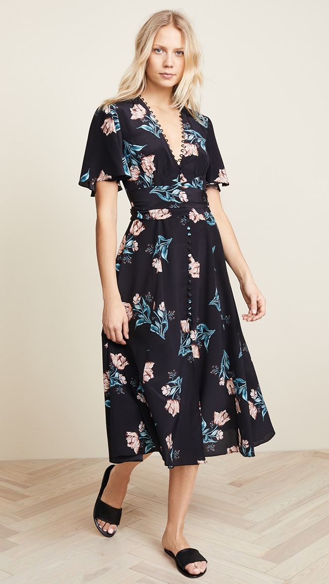floral button midi dress