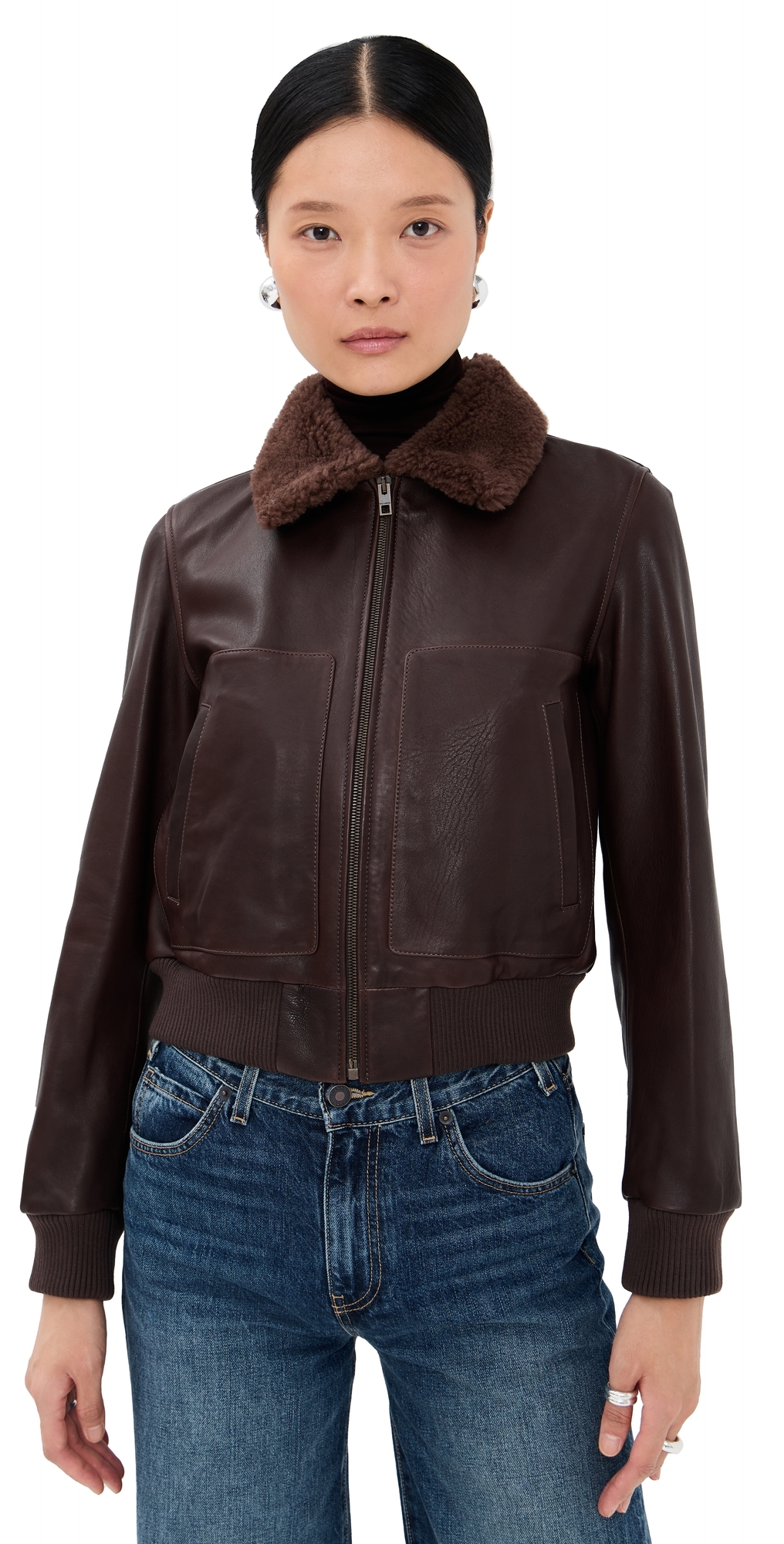 Nili Lotan Shearling-trimmed Leather Jacket In Brown