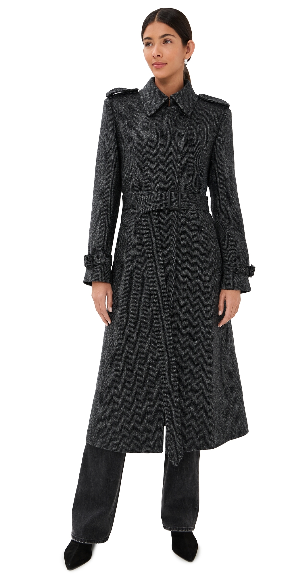 Nili Lotan Isabelle Trench Coat Charcoal Herringbone In Gray