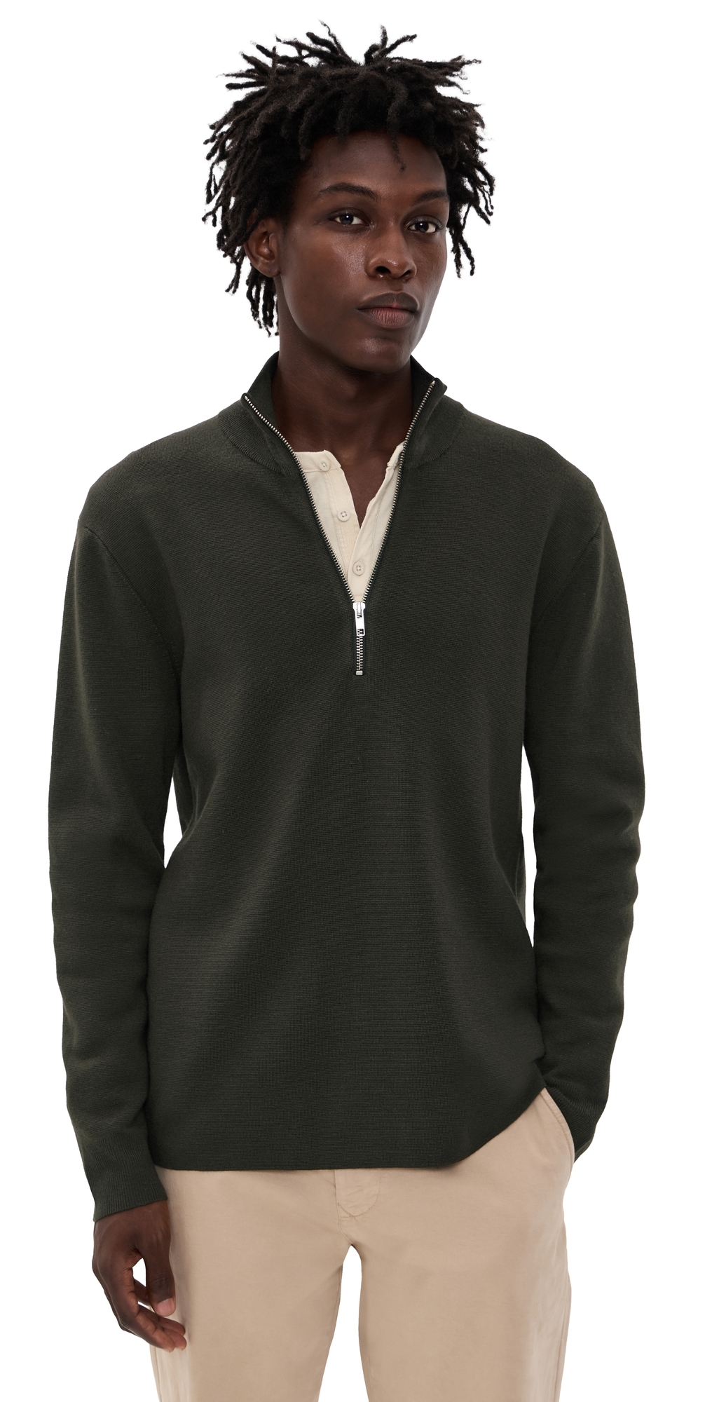 Nn07 Harald Half Zip Sweater Dark Army In Green