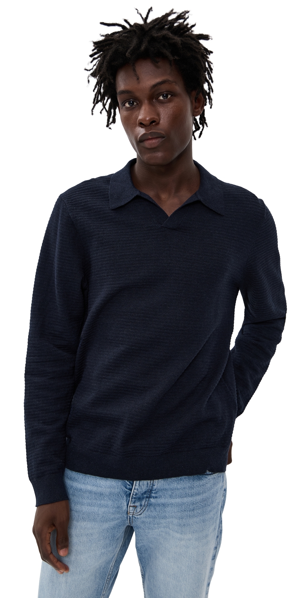 Nn07 Paul Johnny Collar Polo Sweater Deep Navy In Blue