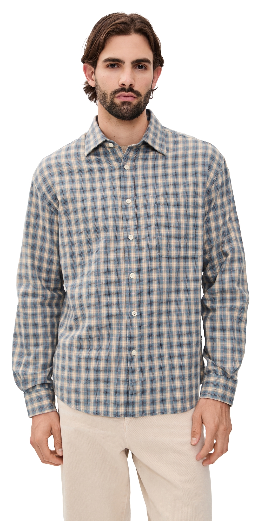 Nn07 Deon Twill Flannel Shirt Blue Check In Blue
