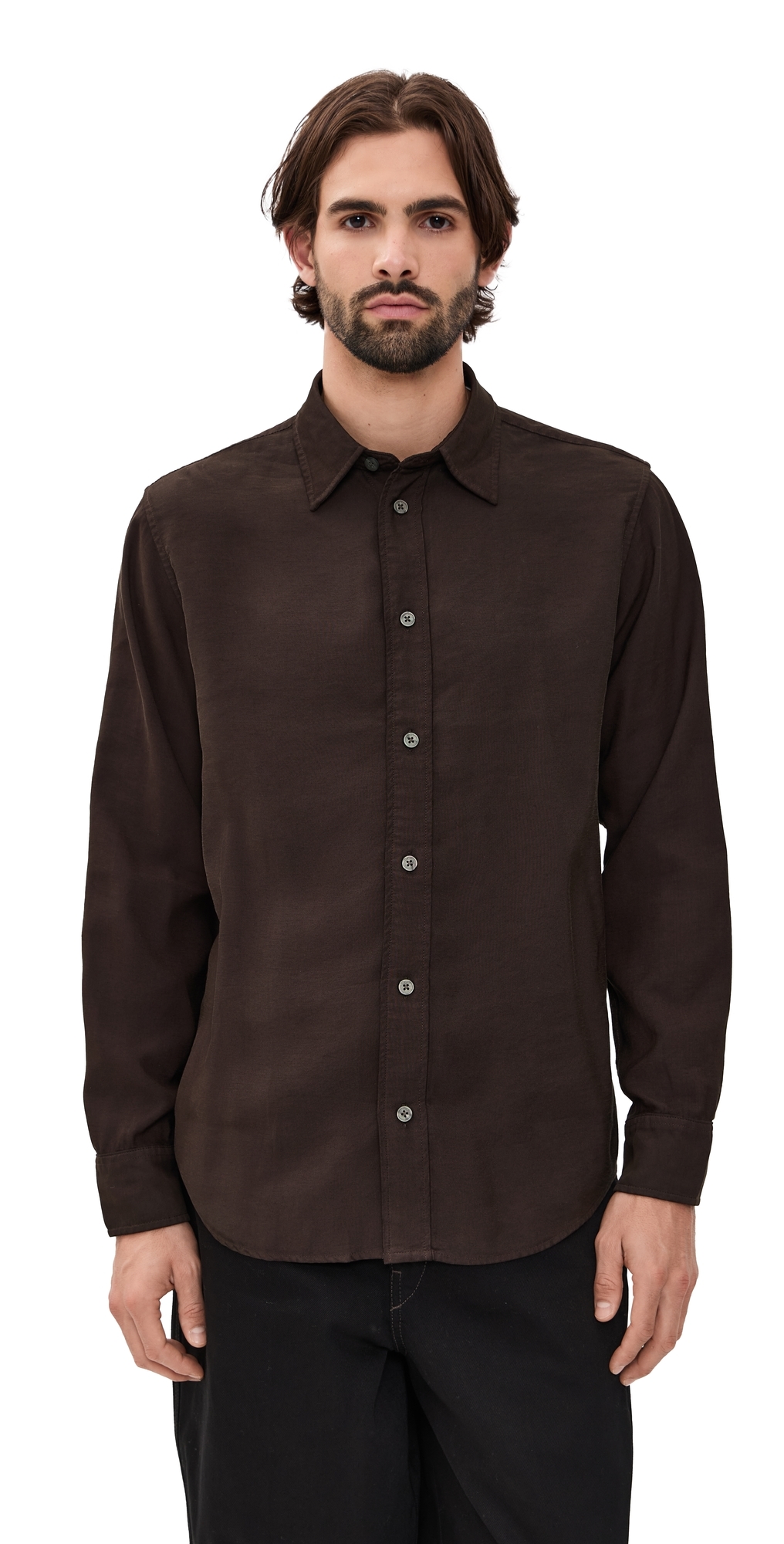 Nn07 Colby Drapey Shirt Dark Army In Brown