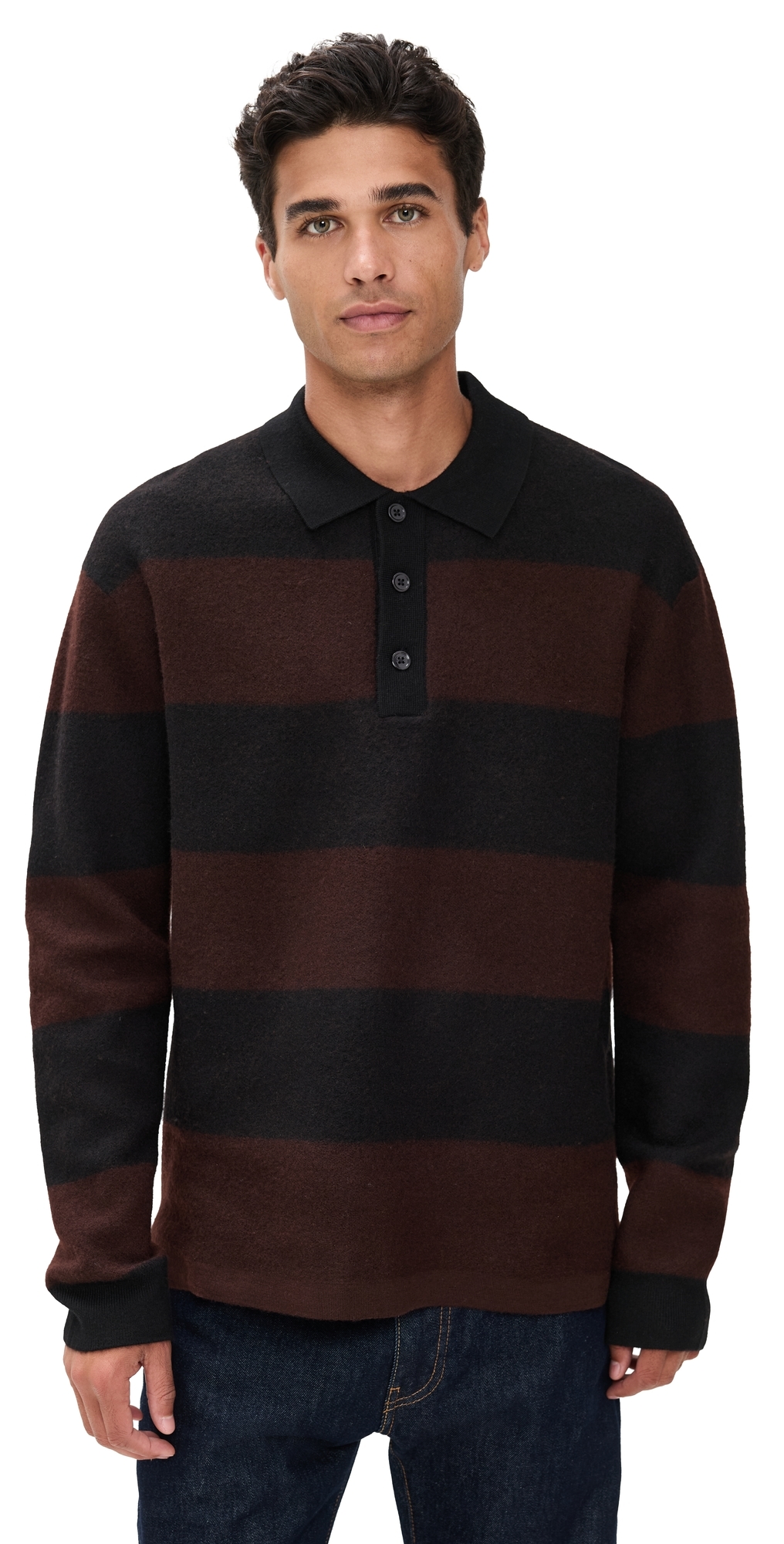 Nn07 Wool Stripe Rugby Polo Sweater In Black