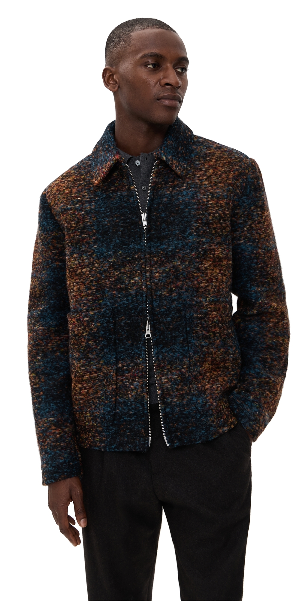Nn07 Collared Jacket With Textured Fabric And Pockets In Multi