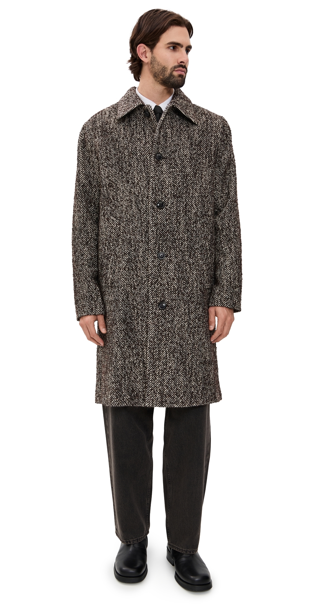 Nn07 Chevron Motif Long Sleeve Coat With Pockets In Gray