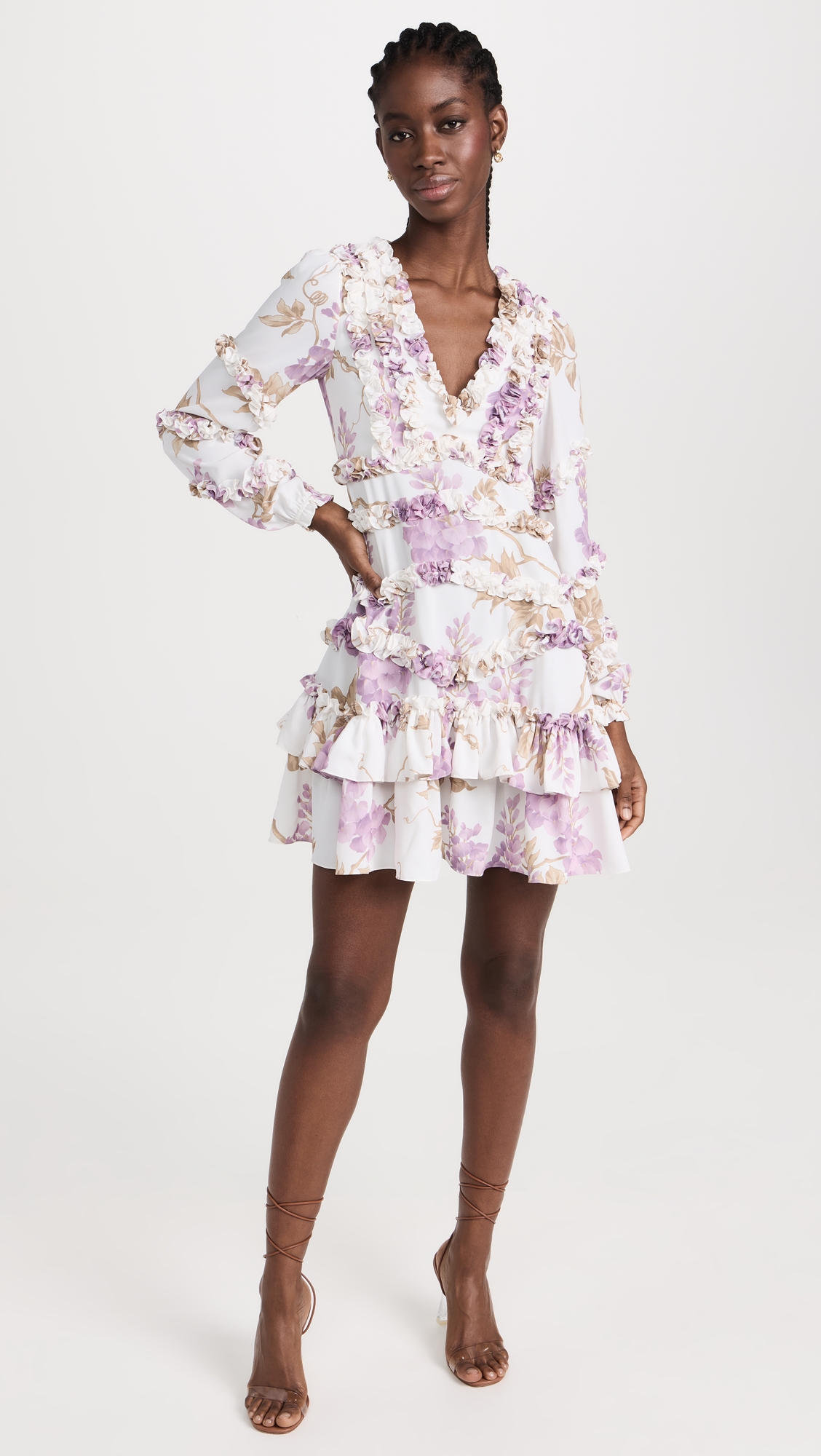 Needle & Thread Wisteria Crepe V Neck Micro Mini Dress
