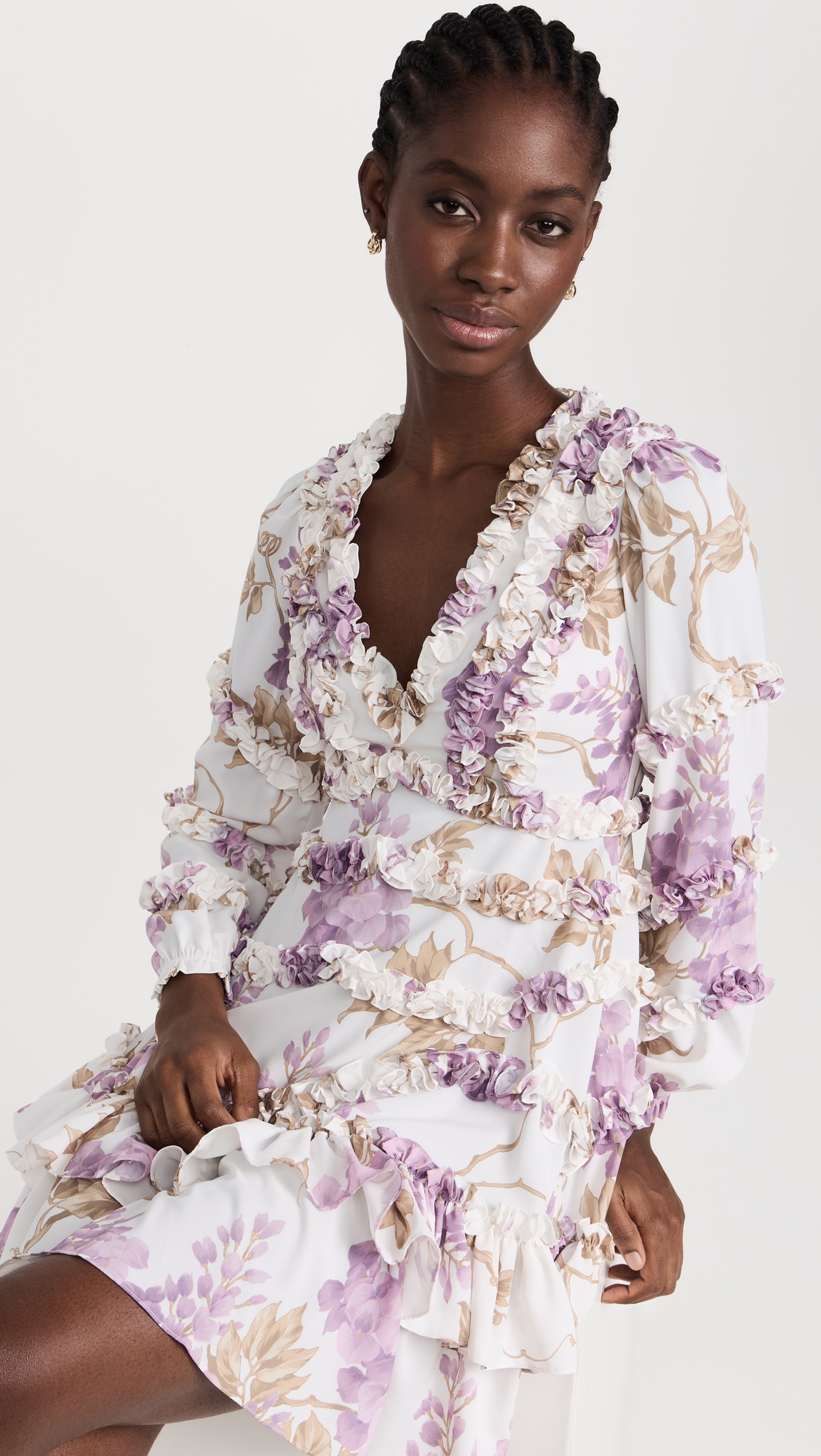 Needle & Thread Wisteria Crepe V Neck Micro Mini Dress