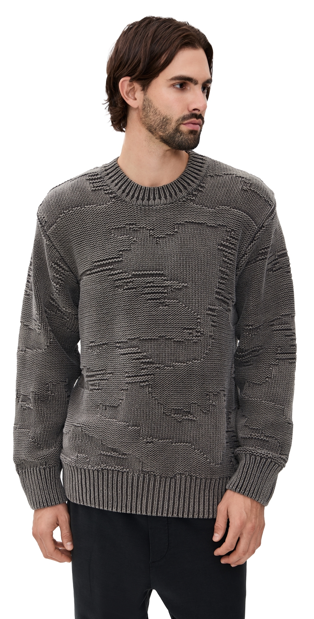 Oas Pino Crew Neck Sweater Dark Brown In Gray