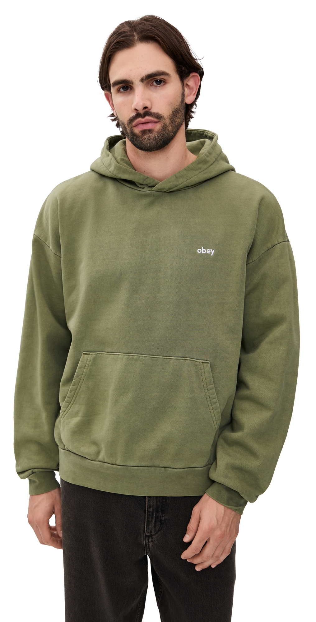 Obey Lowercase Pigment Hoodie Pigment Deep Lichen Green In Green