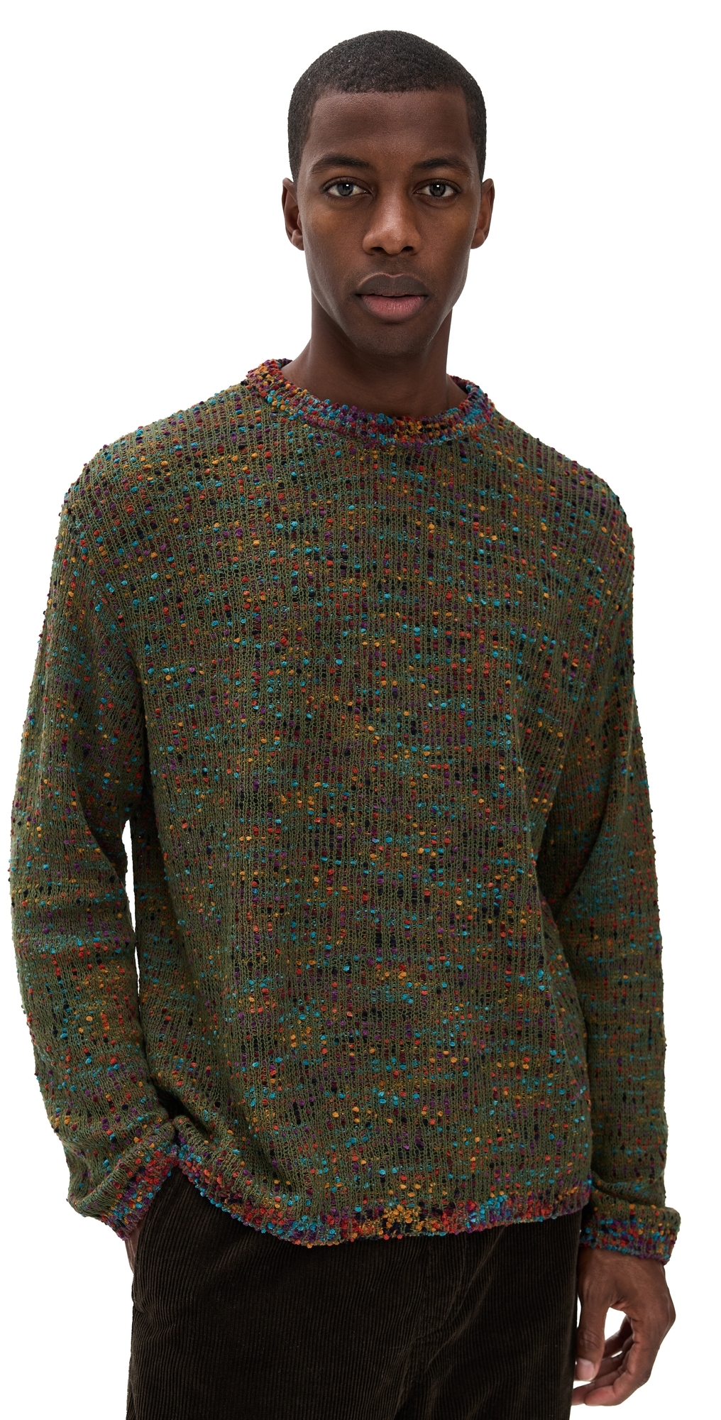 Obey Martin Lightweight Crew Neck Sweater Chive Multi In Brown